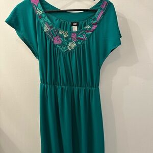 H&M Green Sundress with Embellished Dolman Sleeves